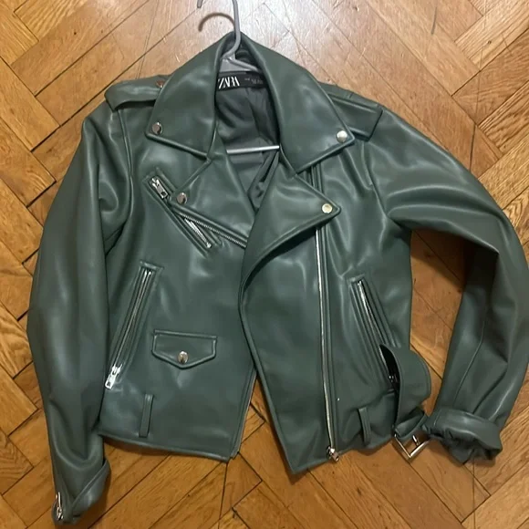 Zara Green Leather Biker Jacket - Picture 4 of 5